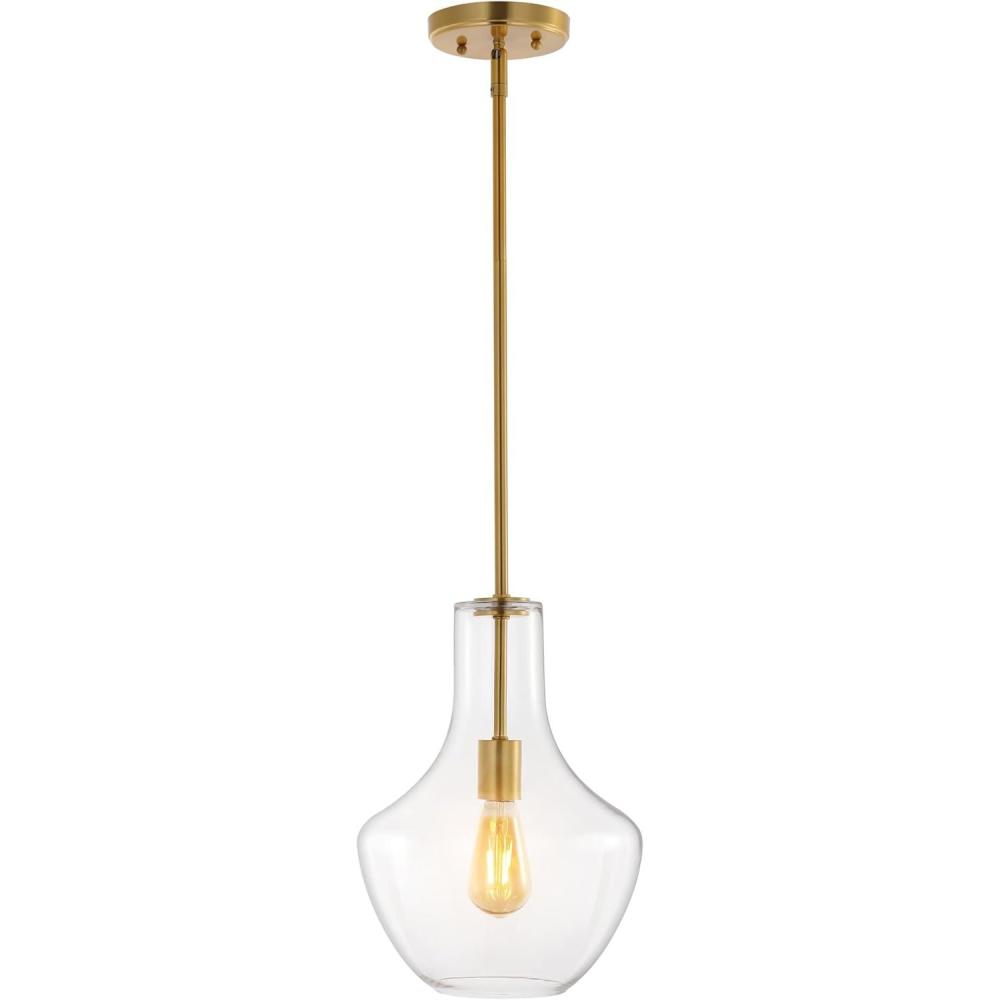 imageJONATHAN Y JYL6400C Watts 105quot 1Light MidCentury Modern IronGlass LED Pendant Contemporary Coastal Vintage Bedroom Living Room Brass GoldClearBrass GoldClear