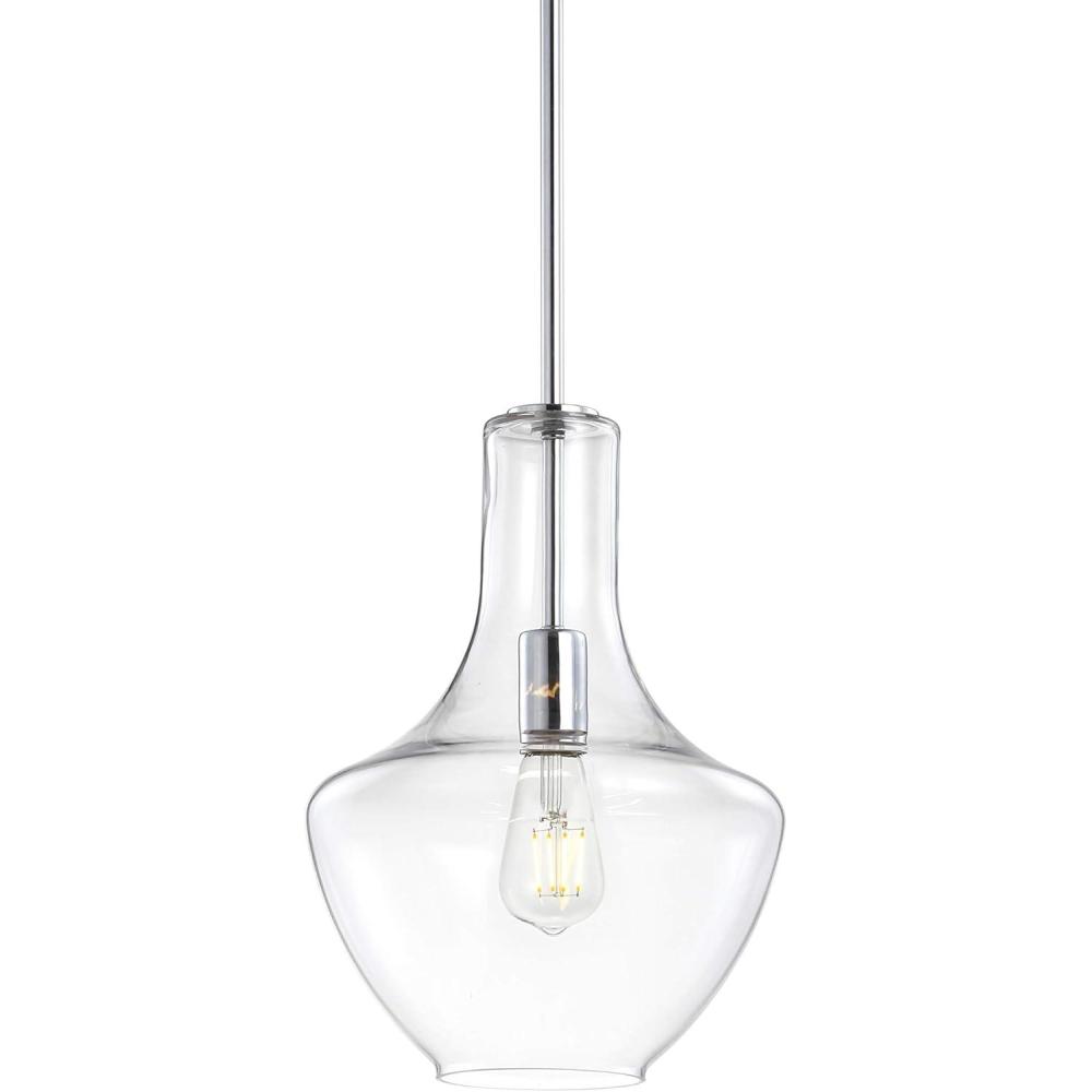 imageJONATHAN Y JYL6400C Watts 105quot 1Light MidCentury Modern IronGlass LED Pendant Contemporary Coastal Vintage Bedroom Living Room Brass GoldClearChromeClear