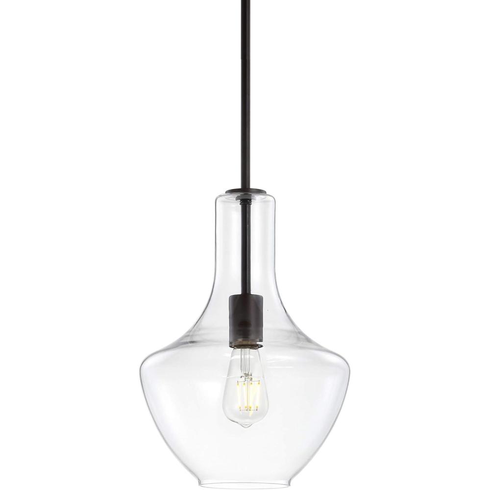 imageJONATHAN Y JYL6400C Watts 105quot 1Light MidCentury Modern IronGlass LED Pendant Contemporary Coastal Vintage Bedroom Living Room Brass GoldClearOil Rubbed BronzeClear