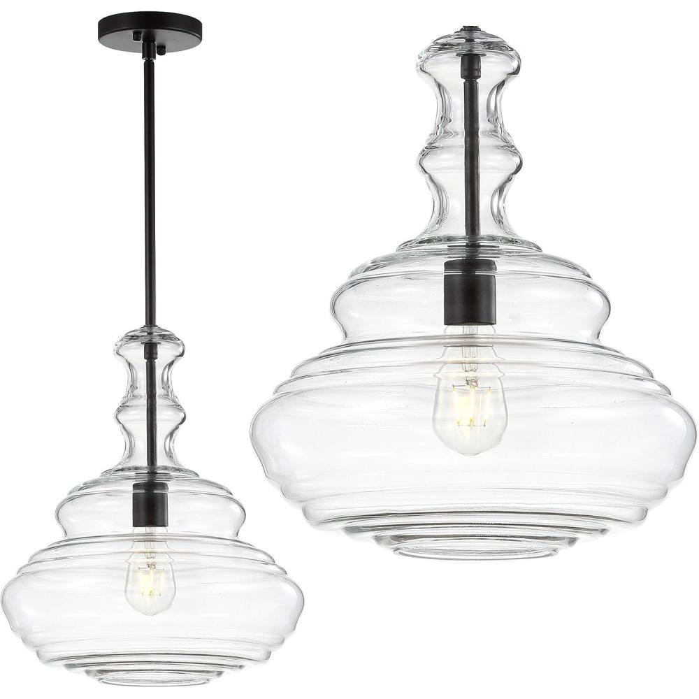 imageJONATHAN Y JYL6402A Bettina 1337quot GlassMetal LED Pendant Traditional Dimmable Dining Room Living Room Kitchen Foyer Bedroom Hallway ChromeOilRubbed Bronze