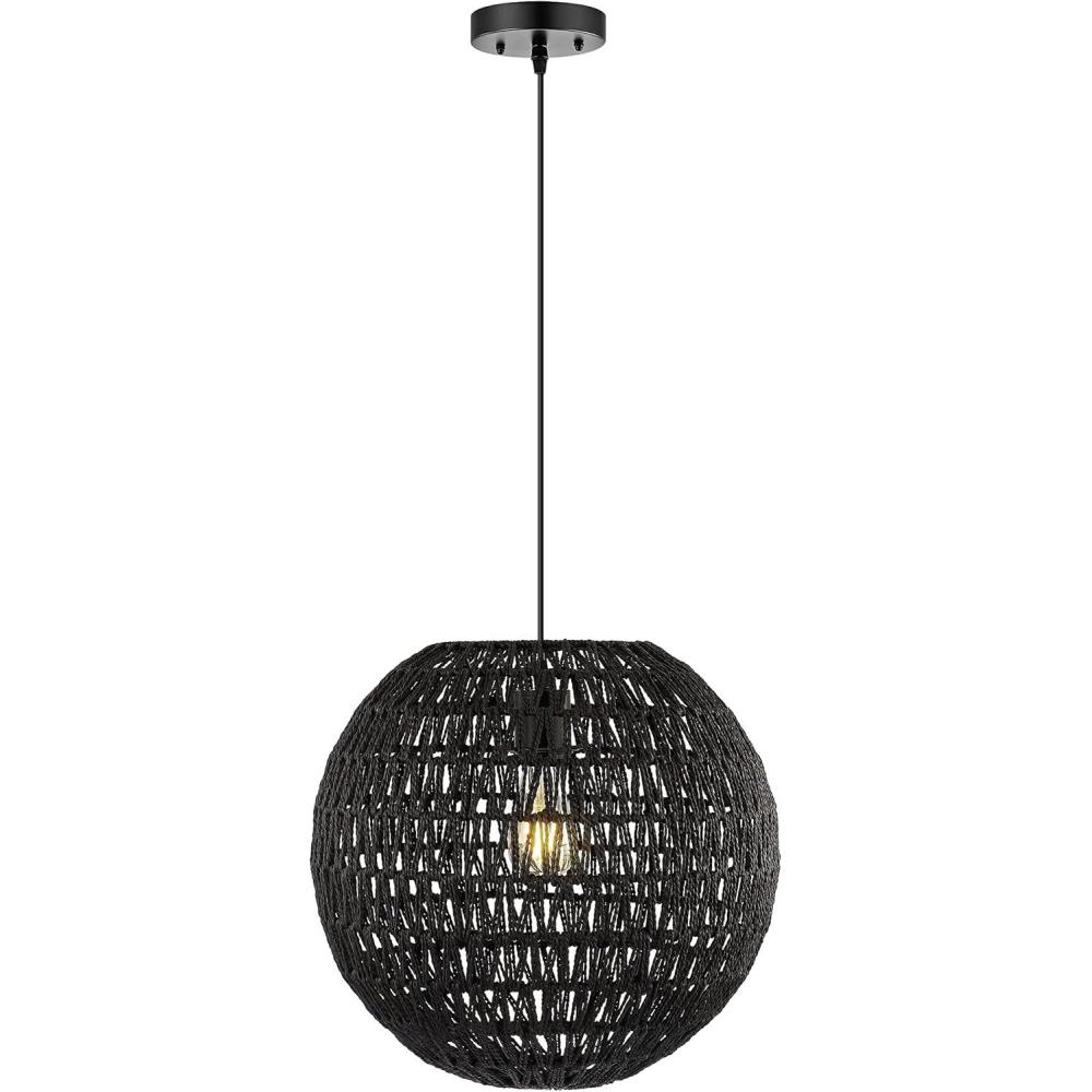 imageJONATHAN Y JYL6503B Luna 1575quot 1Light Bohemian Modern Woven RattanIron LED Pendant Farmhouse Coastal Adjustable Dining Room Living Room Kitchen Island Foyer Bedroom Hallway CreamWhiteBlack