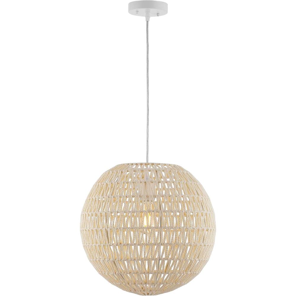 imageJONATHAN Y JYL6503B Luna 1575quot 1Light Bohemian Modern Woven RattanIron LED Pendant Farmhouse Coastal Adjustable Dining Room Living Room Kitchen Island Foyer Bedroom Hallway CreamWhiteCream