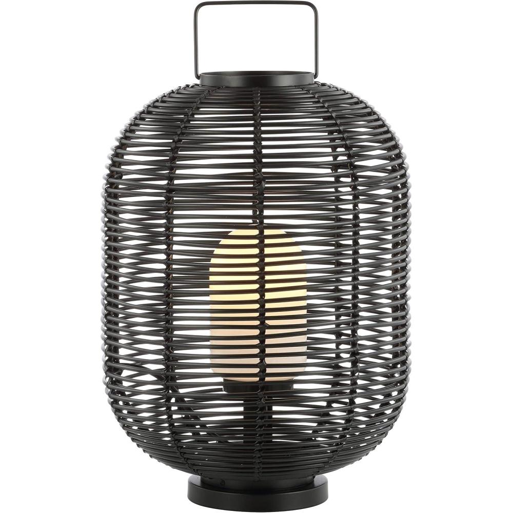 imageJONATHAN Y JYL6506A Kandella 267quot Outdoor Woven Oval Asian LED Lantern BohemianScandinavianModernContemporary for Bedroom Living Room Office College Dorm Coffee Table Bookcase Black