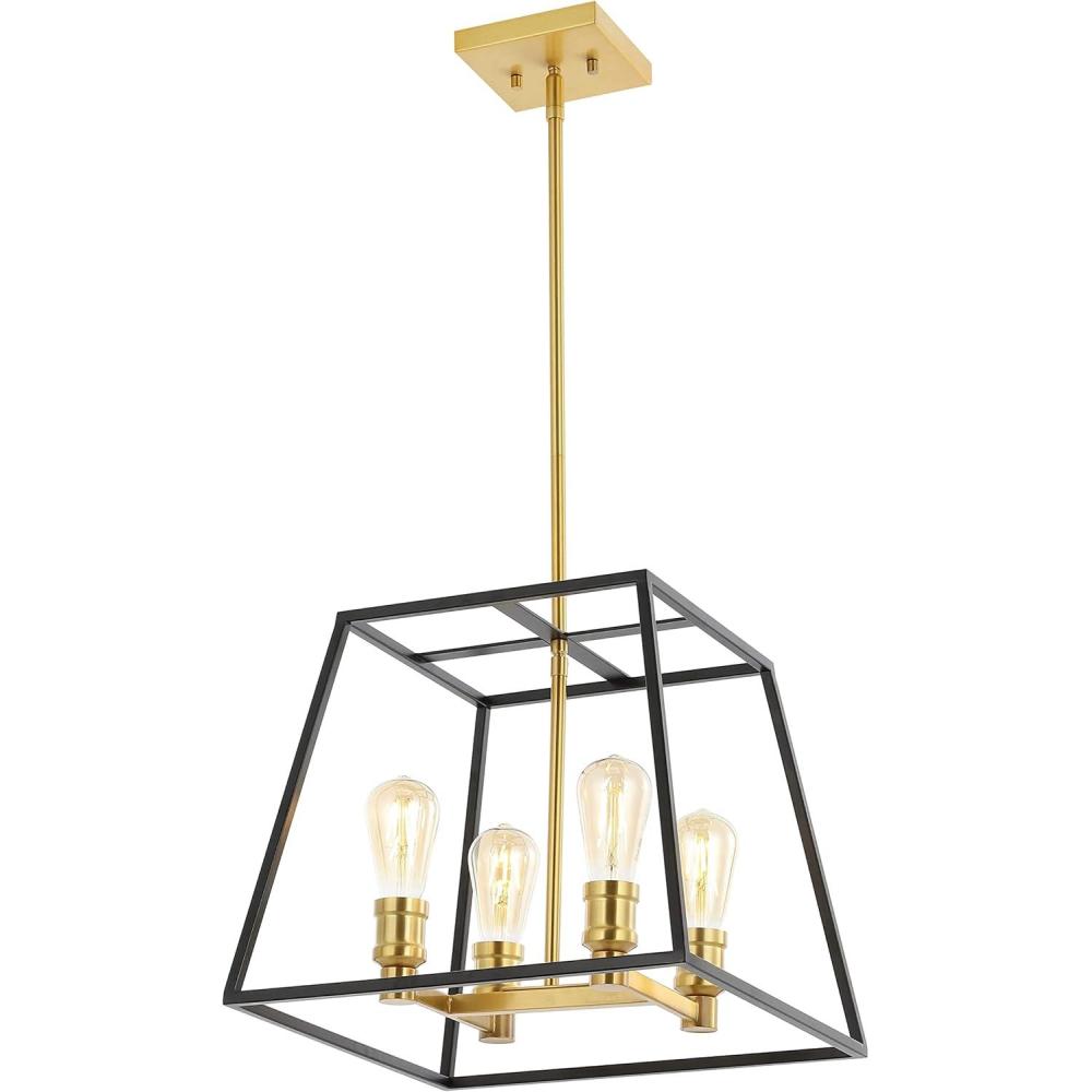 imageJONATHAN Y JYL6509A Girard 925quot 1Light Farmhouse Industrial Iron LED Pendant Modern Minimalist Coastal Bedroom Living Room BlackBrass Gold15 4Light