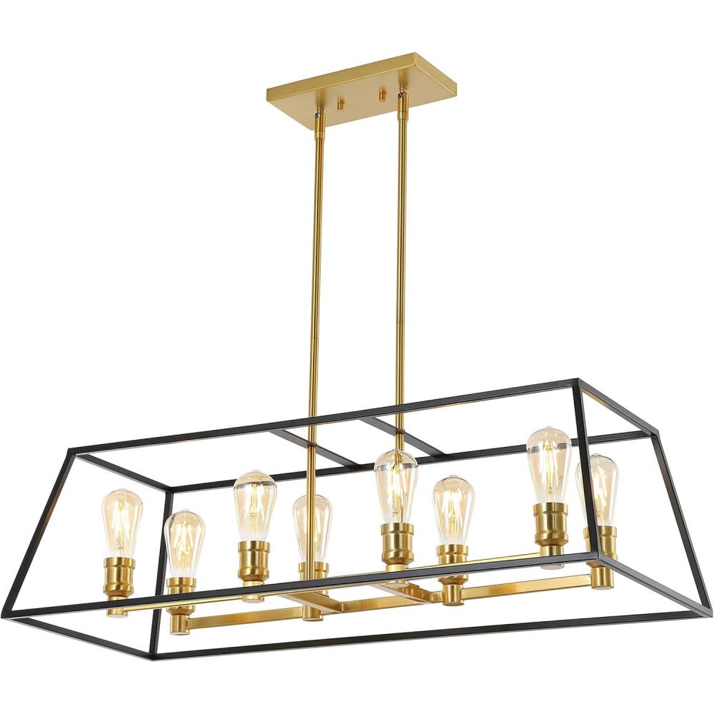 imageJONATHAN Y JYL6509A Girard 925quot 1Light Farmhouse Industrial Iron LED Pendant Modern Minimalist Coastal Bedroom Living Room BlackBrass Gold35 8Light