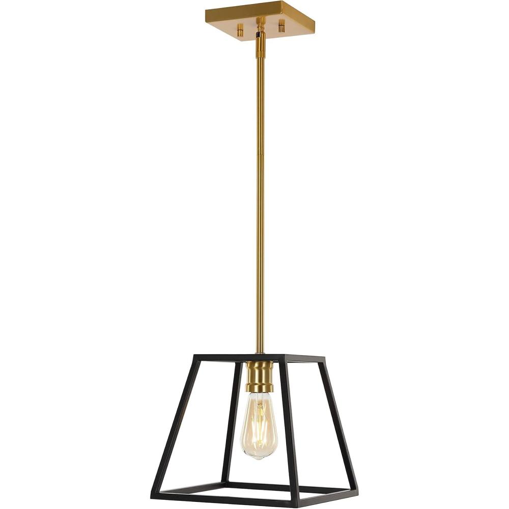 imageJONATHAN Y JYL6509A Girard 925quot 1Light Farmhouse Industrial Iron LED Pendant Modern Minimalist Coastal Bedroom Living Room BlackBrass Gold925 1Light