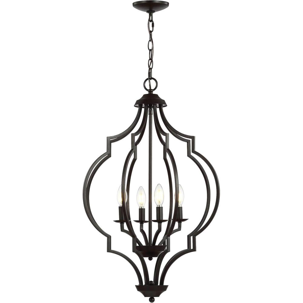 imageJONATHAN Y JYL6702A Selema 4Light 19quot Iron Adjustable Ogee Lantern LED Pendant Bohemian Cottage Glam Transitional Dimmable Dining Room Living Room Kitchen Foyer Bedroom Hallway Oil Rubbed Bronze