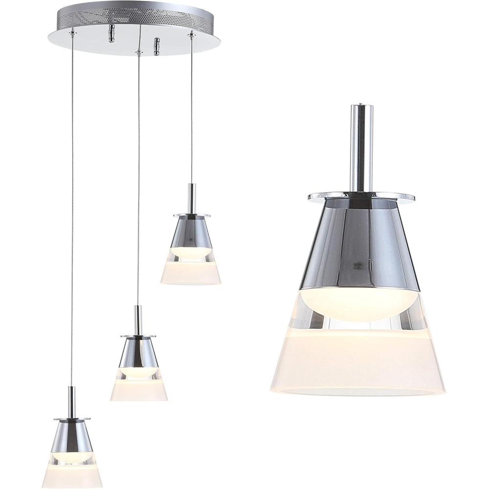 imageJONATHAN Y JYL7035A Alain 5quot 1Light Adjustable Metal Integrated LED Pendant Contemporary Glam Midcentury Transitional Dimmable Dining Room Living Room Kitchen Bedroom Commercial Office ChromeWhite125 3Light