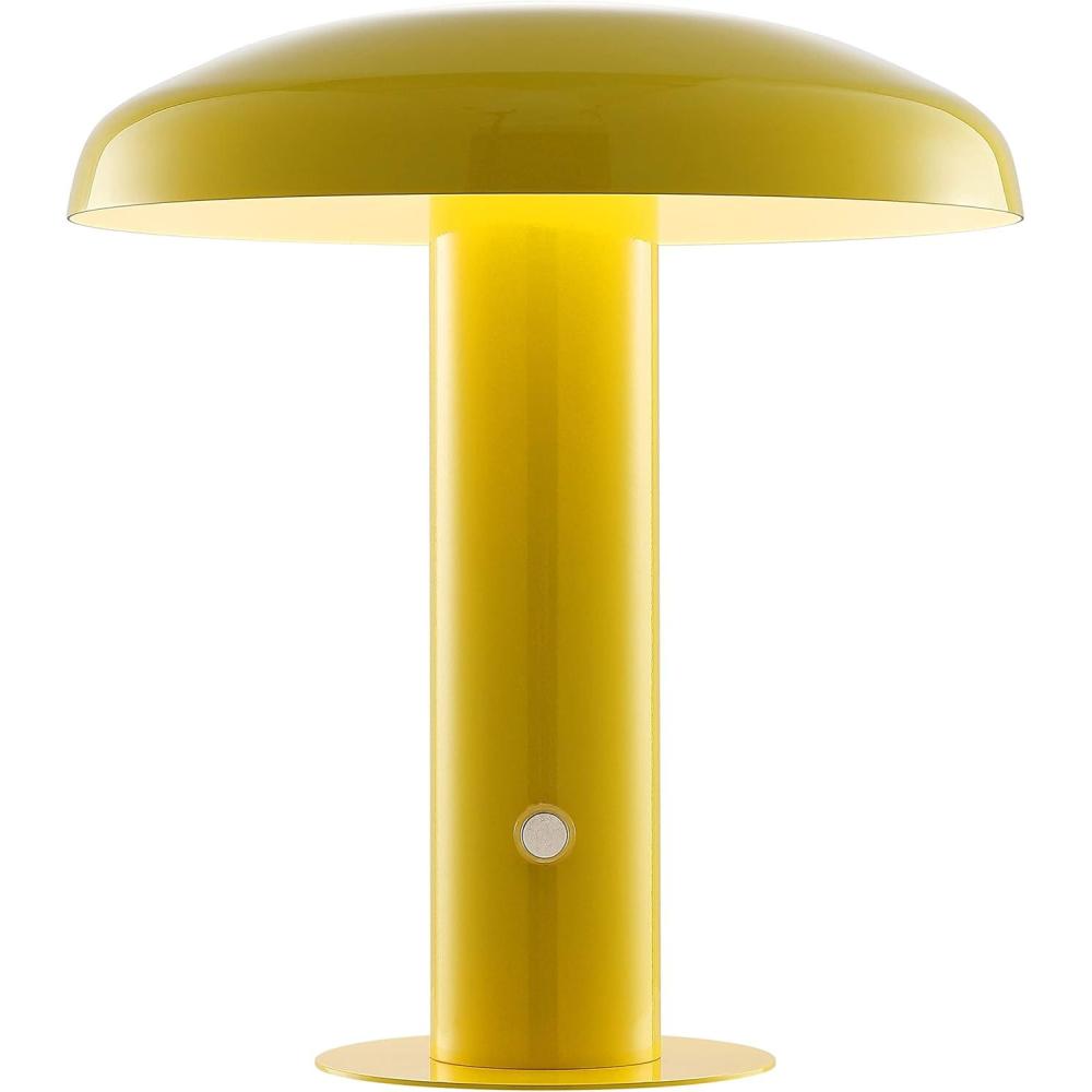 imageJONATHAN Y JYL7114A Suillius 11quot Contemporary Bohemian RechargeableCordless Portable Iron Integrated LED Mushroom Table Lamp Modern Coastal Bedside Desk Nightstand Lamp BlackYellow