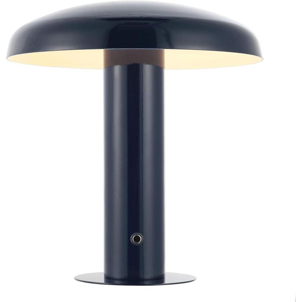 imageJONATHAN Y JYL7114A Suillius 11quot Contemporary Bohemian RechargeableCordless Portable Iron Integrated LED Mushroom Table Lamp Modern Coastal Bedside Desk Nightstand Lamp BlackNavy