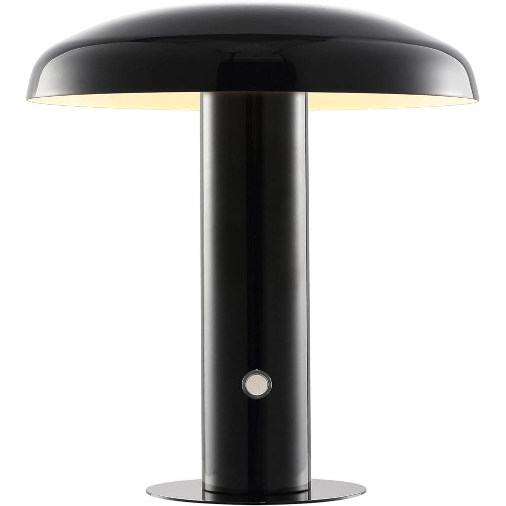 imageJONATHAN Y JYL7114A Suillius 11quot Contemporary Bohemian RechargeableCordless Portable Iron Integrated LED Mushroom Table Lamp Modern Coastal Bedside Desk Nightstand Lamp BlackBlack