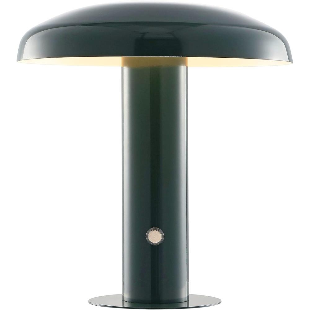 imageJONATHAN Y JYL7114A Suillius 11quot Contemporary Bohemian RechargeableCordless Portable Iron Integrated LED Mushroom Table Lamp Modern Coastal Bedside Desk Nightstand Lamp BlackForest Green