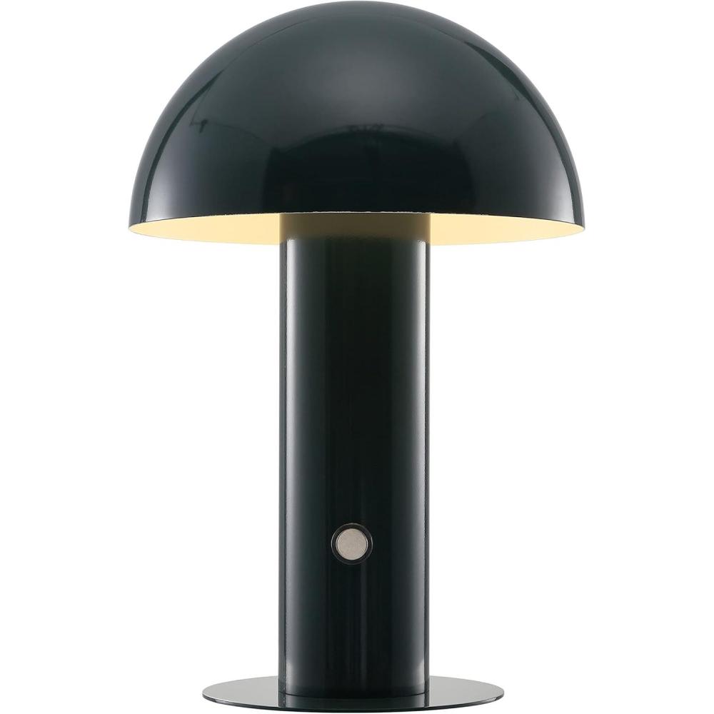 imageJONATHAN Y JYL7115B Boletus 1075quot Contemporary Bohemian RechargeableCordless Portable Iron Integrated LED Mushroom Table Lamp Modern Coastal Bedside Desk Nightstand Lamp WhiteForest Green