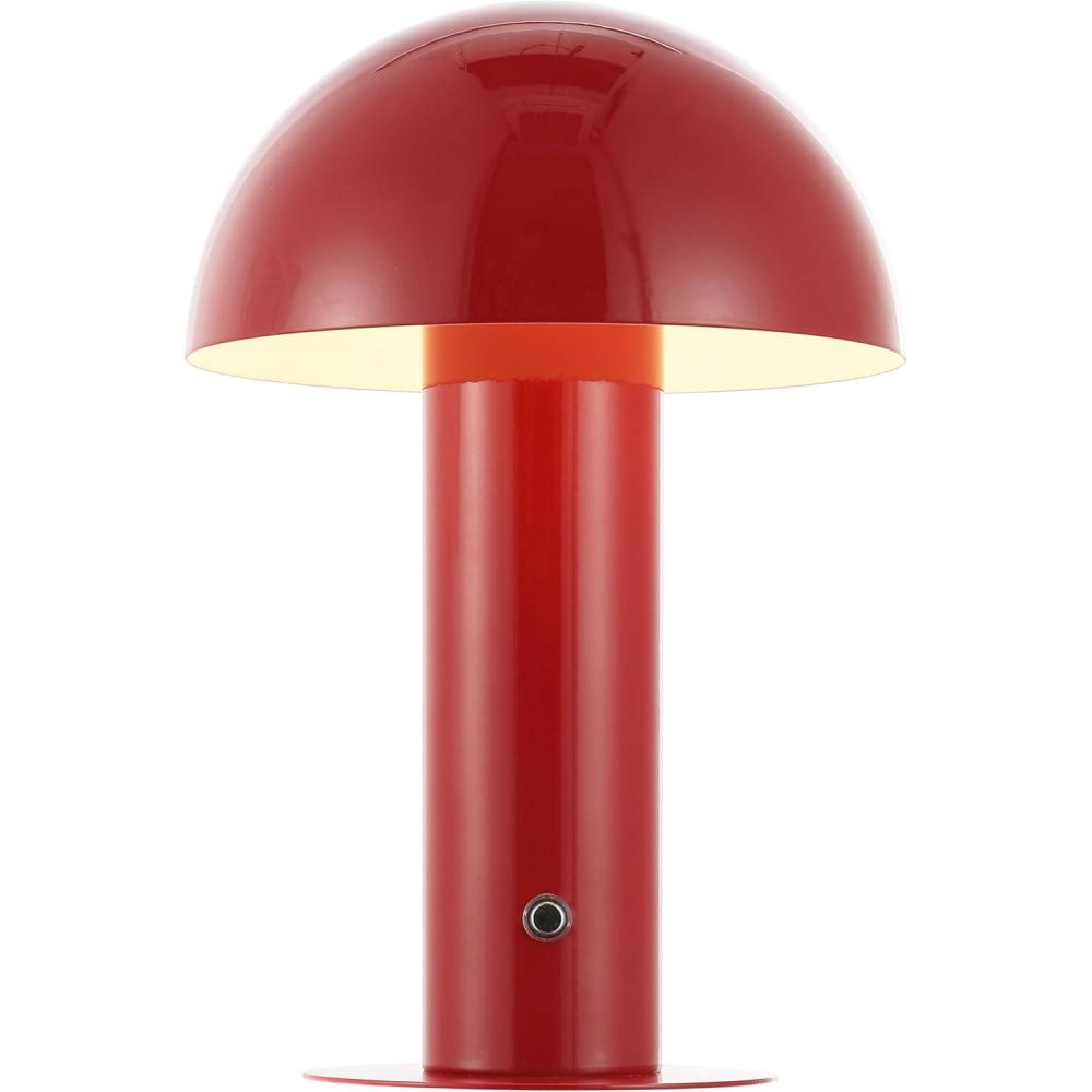 imageJONATHAN Y JYL7115B Boletus 1075quot Contemporary Bohemian RechargeableCordless Portable Iron Integrated LED Mushroom Table Lamp Modern Coastal Bedside Desk Nightstand Lamp WhiteRed