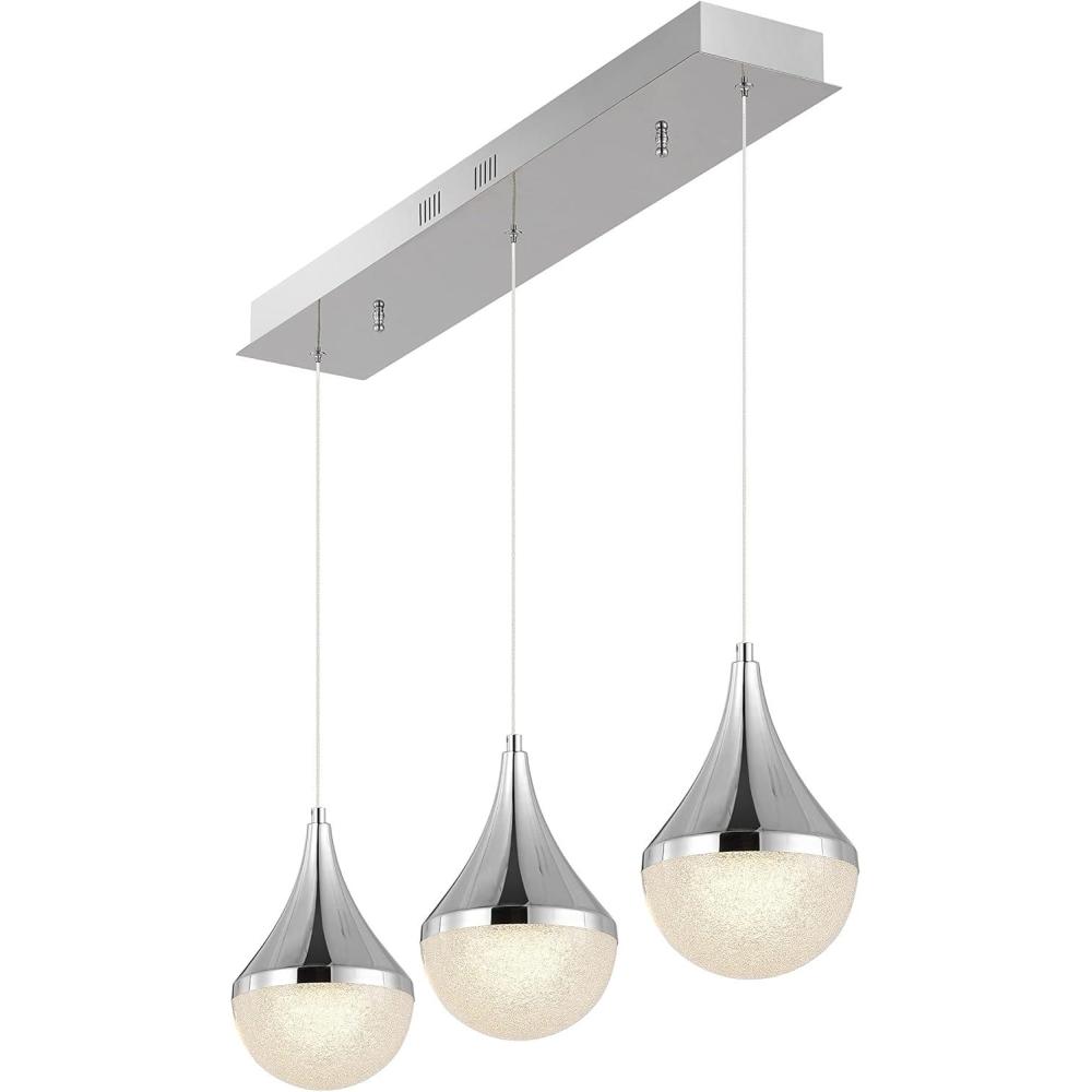 imageJONATHAN Y JYL7121A Elyse Teardrop 33quot 3Light Modern MidCentury IronAcrylic Integrated Linear LED Pendant French CountryVintageBohemian ChromeWhiteChrome White
