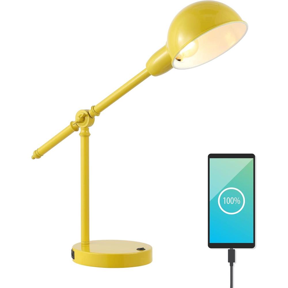 imageJONATHAN Y JYL7123A Curtis 2025quot Iron Adjustable Dome Shade LED Task Lamp USB Charging Port Classic Coastal Industrial Vintage Farmhouse Traditional for Bedroom Living Room Office BlackYellow
