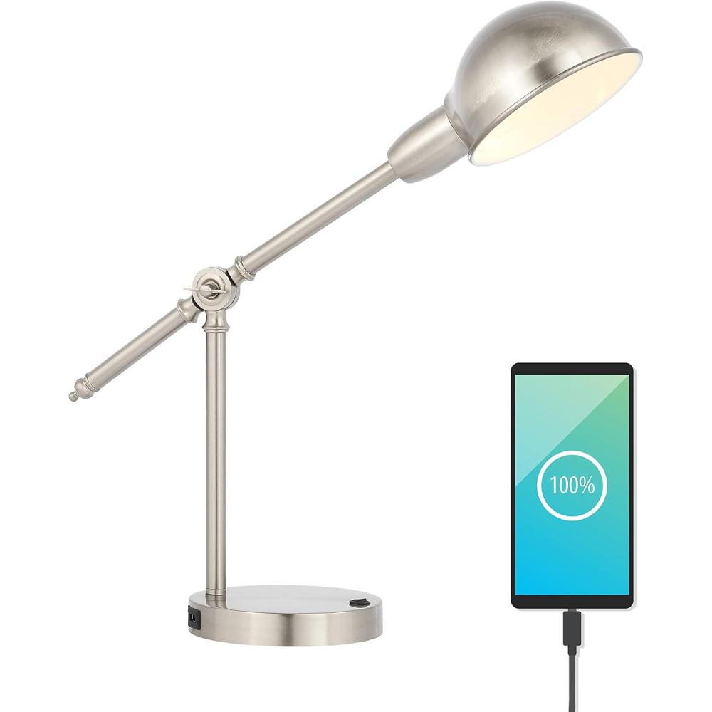 imageJONATHAN Y JYL7123A Curtis 2025quot Iron Adjustable Dome Shade LED Task Lamp USB Charging Port Classic Coastal Industrial Vintage Farmhouse Traditional for Bedroom Living Room Office BlackNickel