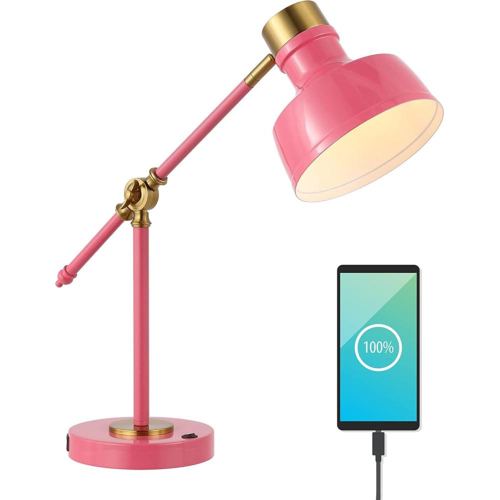 imageJONATHAN Y JYL7124C Allegra 185quot Adjustable Cantilever LED Task Lamp USB Charging Port Classic Coastal Industrial Farmhouse Traditional for Bedroom Living Room Office CyanBrass GoldPinkBrass Gold