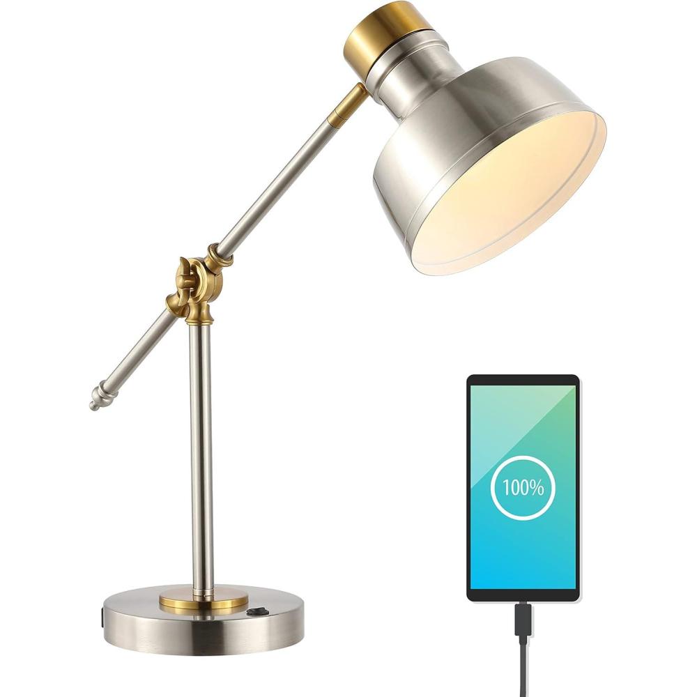 imageJONATHAN Y JYL7124C Allegra 185quot Adjustable Cantilever LED Task Lamp USB Charging Port Classic Coastal Industrial Farmhouse Traditional for Bedroom Living Room Office CyanBrass GoldNickelBrass Gold
