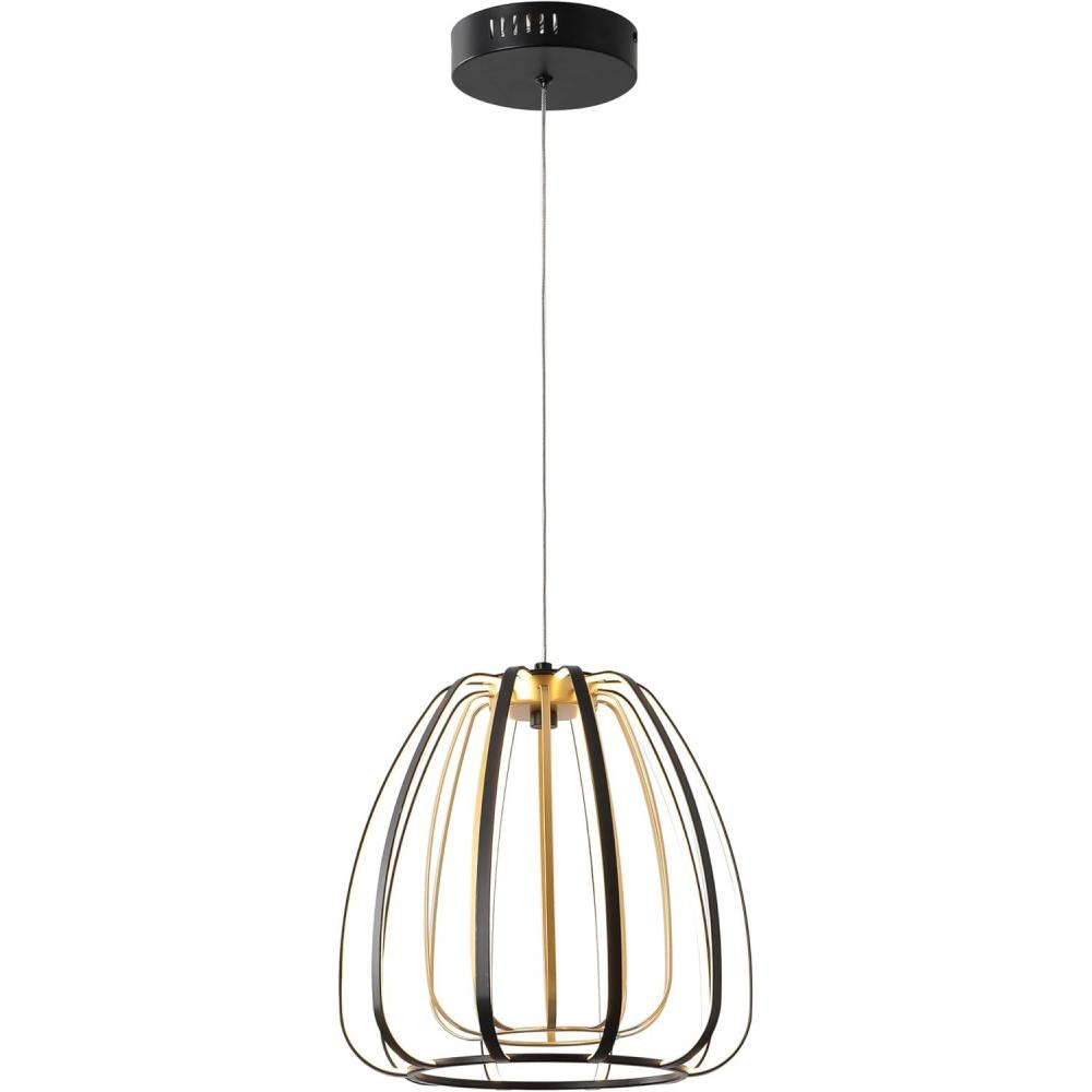 imageJONATHAN Y JYL7149A Gigi 115quot Modern Glam Metal Adjustable Dimmable Stripe Cage Integrated LED Pendant BlackGold Painting for Bedroom Living Room Dining Room115L x 115W x 730H