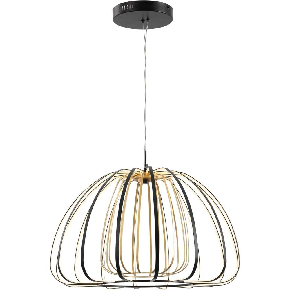 imageJONATHAN Y JYL7149A Gigi 115quot Modern Glam Metal Adjustable Dimmable Stripe Cage Integrated LED Pendant BlackGold Painting for Bedroom Living Room Dining Room235L x 235W x 780H