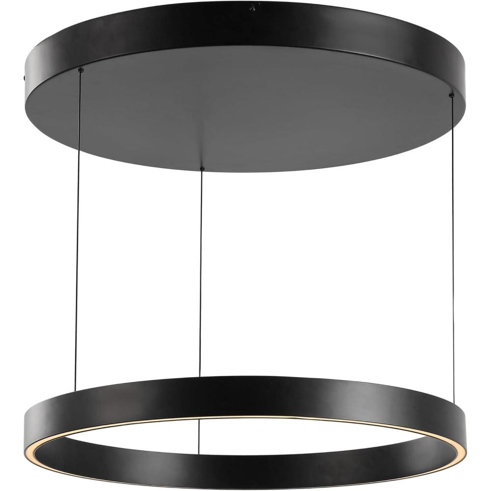 imageJONATHAN Y JYL7151A Jense 2375quot Minimalist Modern Metal Adjustable Dimmable Ring LED Pendant Black for Bedroom Living Room Dining RoomBlack