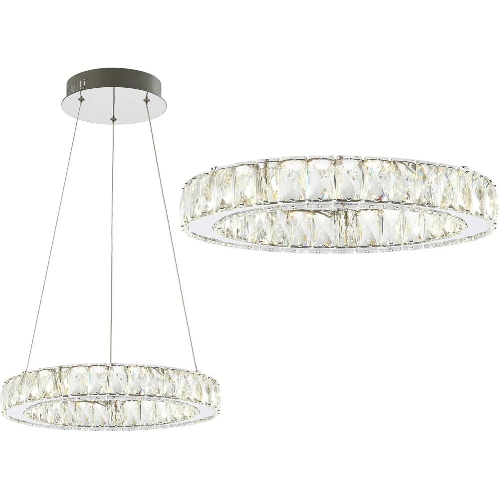 imageJONATHAN Y JYL7218A Reese 157quot Adjustable Integrated LED MetalCrystal Chandelier Contemporary Glam 4000K 24W Builtin Light for Kitchen Hallway Bathroom Commercial Office Living Room ChromeClear