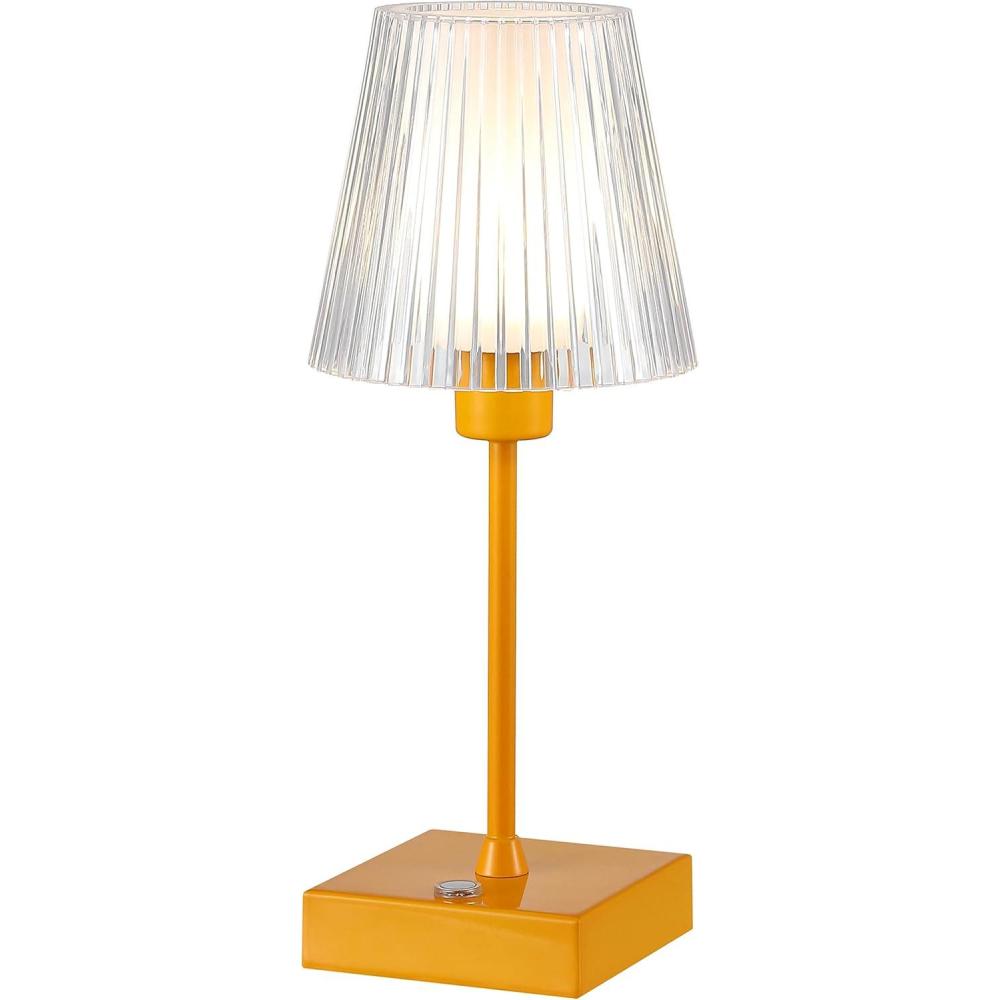 imageJONATHAN Y JYL7225C Oscar 125quot Modern Industrial RechargeableCordless Portable IronAcrylic Integrated LED Table Lamp with Ribbed Shade Classic Contemporary Bedside Desk Nightstand Lamp OrangeOrange