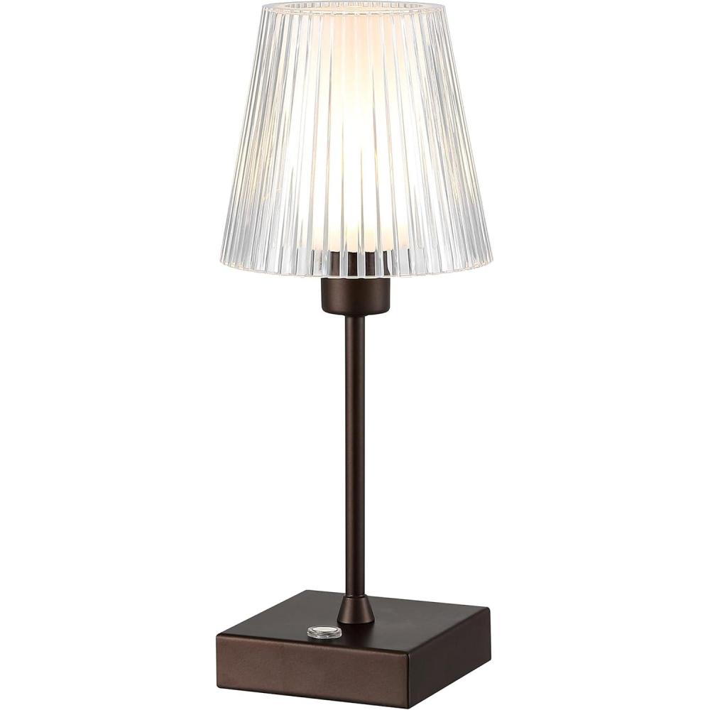 imageJONATHAN Y JYL7225C Oscar 125quot Modern Industrial RechargeableCordless Portable IronAcrylic Integrated LED Table Lamp with Ribbed Shade Classic Contemporary Bedside Desk Nightstand Lamp OrangeOilRubbed Bronze