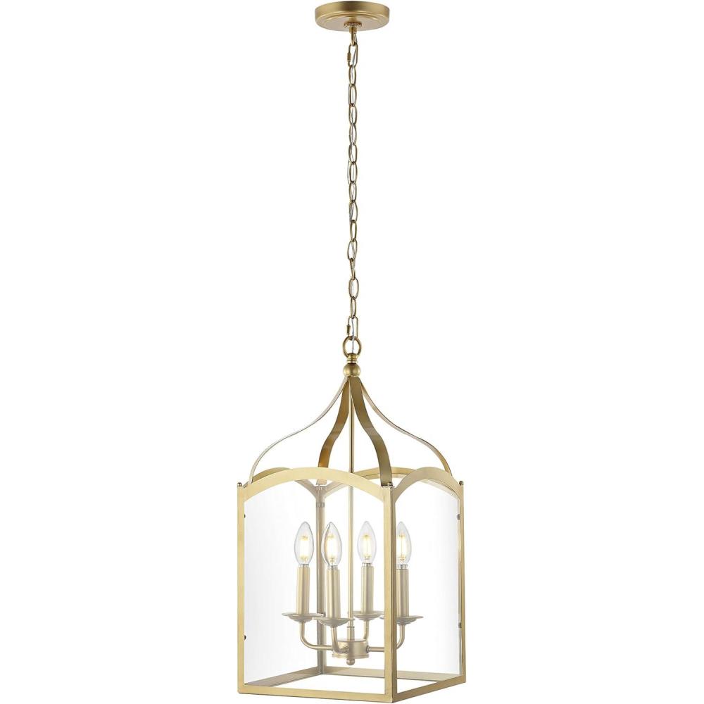 imageJONATHAN Y JYL7403C Ruth 11quot 4 Light Traditional Classic Lantern MetalGlass LED Pendant Modern Industrial Farmhouse Dining Room Living Room Kitchen Foyer Bedroom Hallway GoldGold