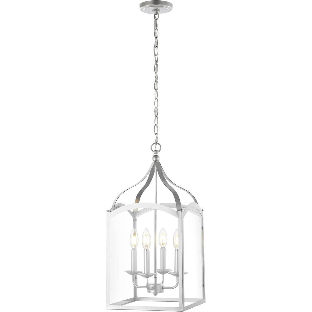 imageJONATHAN Y JYL7403C Ruth 11quot 4 Light Traditional Classic Lantern MetalGlass LED Pendant Modern Industrial Farmhouse Dining Room Living Room Kitchen Foyer Bedroom Hallway GoldSilver