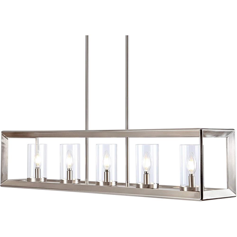 imageJONATHAN Y JYL7414A Anna 385quot Linear 5Light MetalGlass LED Pendant Contemporary Transitional Traditional Dimmable Dining Room Living Room Kitchen Foyer Bedroom Hallway Oil Rubbed BronzeClearNickel