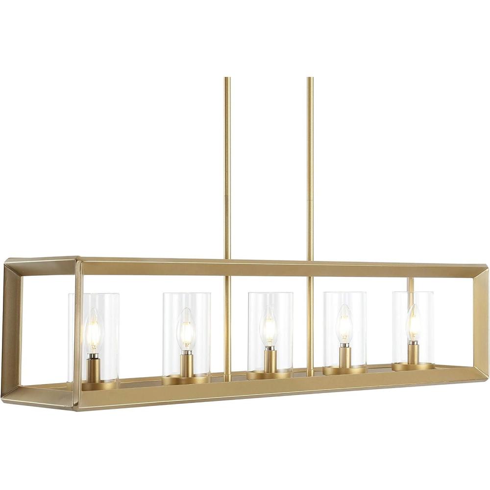 imageJONATHAN Y JYL7414A Anna 385quot Linear 5Light MetalGlass LED Pendant Contemporary Transitional Traditional Dimmable Dining Room Living Room Kitchen Foyer Bedroom Hallway Oil Rubbed BronzeClearBrass Gold