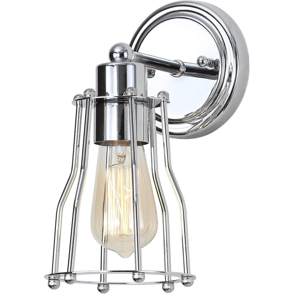 imageJONATHAN Y JYL7415A Evelyn 513quot 1Light Metal Industrial Vanity Light Contemporary Transitional Reversible 2200K Edison 25W Bulb Included for Bathroom Hallway Living Room Bedroom Mirror ChromeChrome