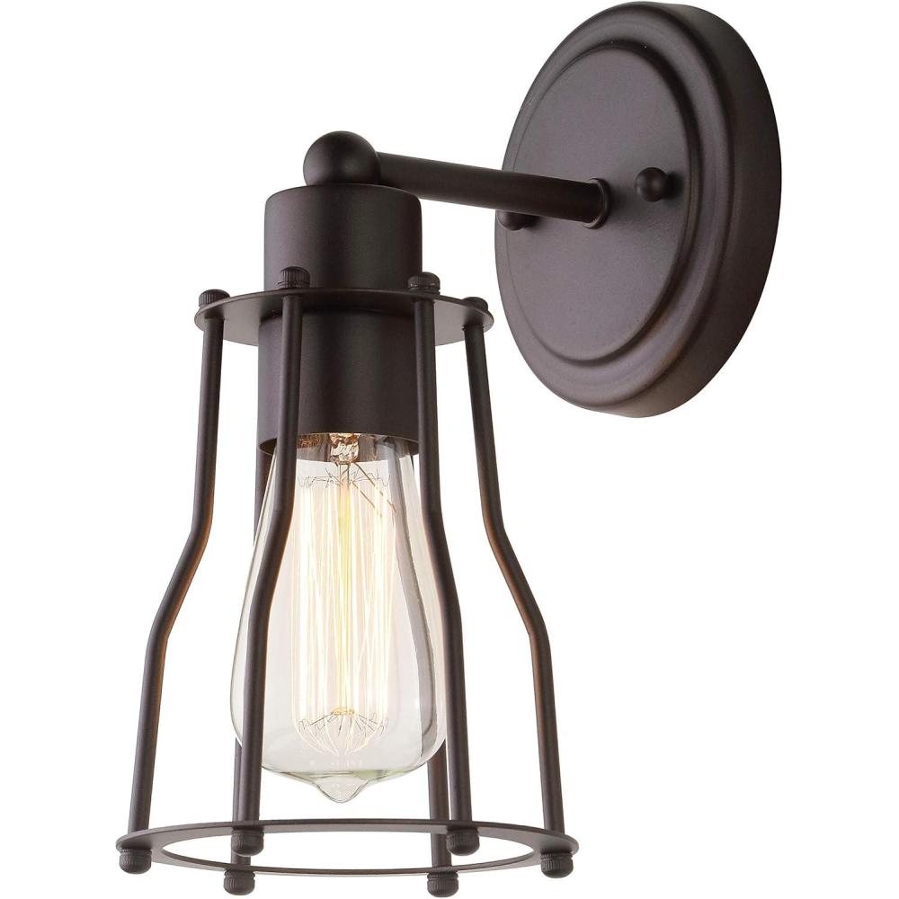 imageJONATHAN Y JYL7415A Evelyn 513quot 1Light Metal Industrial Vanity Light Contemporary Transitional Reversible 2200K Edison 25W Bulb Included for Bathroom Hallway Living Room Bedroom Mirror ChromeOilRubbed Bronze
