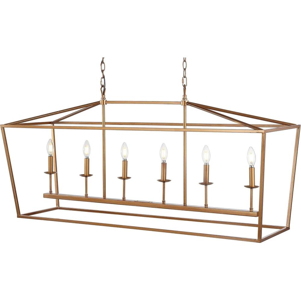 imageJONATHAN Y JYL7439B Pagoda Lantern Dimmable Adjustable Metal LED Pendant Classic Traditional Farmhouse Dining Room Living Room Kitchen Foyer Bedroom Hallway 49 in Antique GoldAntique Gold