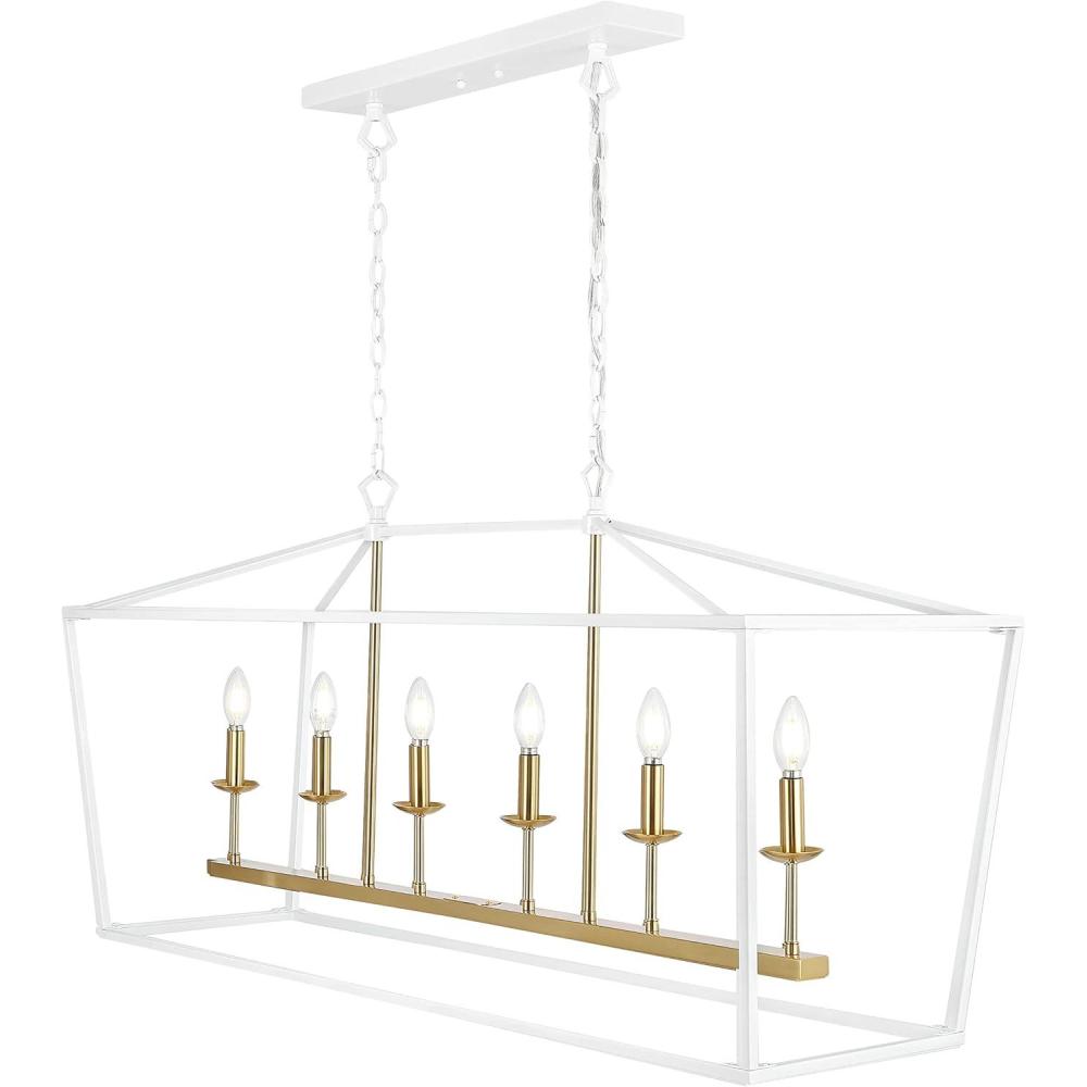 imageJONATHAN Y JYL7439B Pagoda Lantern Dimmable Adjustable Metal LED Pendant Classic Traditional Farmhouse Dining Room Living Room Kitchen Foyer Bedroom Hallway 49 in Antique GoldWhite