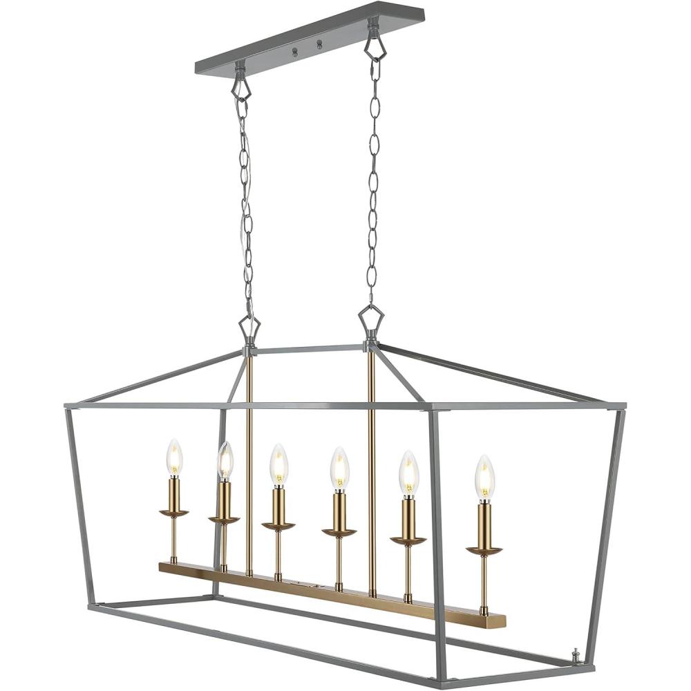 imageJONATHAN Y JYL7439B Pagoda Lantern Dimmable Adjustable Metal LED Pendant Classic Traditional Farmhouse Dining Room Living Room Kitchen Foyer Bedroom Hallway 49 in Antique GoldGray