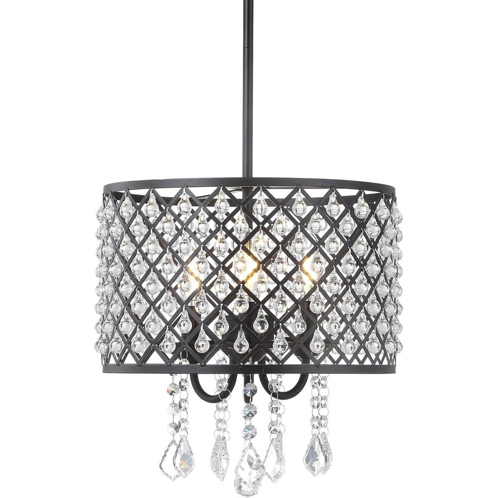 imageJONATHAN Y JYL7464A Gigi 17quot MetalCrystal Adjustable LED Drop Pendant Glam Contemporary Dimmable Dining Room Living Room Kitchen Foyer Black13 in