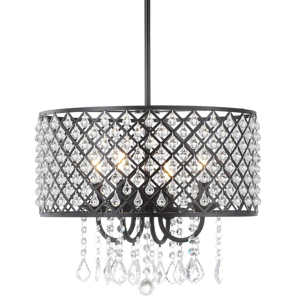 imageJONATHAN Y JYL7464A Gigi 17quot MetalCrystal Adjustable LED Drop Pendant Glam Contemporary Dimmable Dining Room Living Room Kitchen Foyer Black17 in