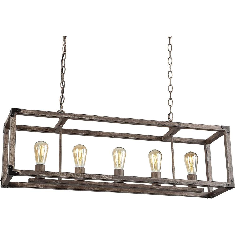 imageJONATHAN Y JYL7477A Magnolia 36quot 5Light Linear Adjustable Iron Rustic Farmhouse LED Pendant Bohemian Industrial Vintage Cottage Dimmable Dining Room Living Room Kitchen Foyer Bedroom Hallway Brown5Light