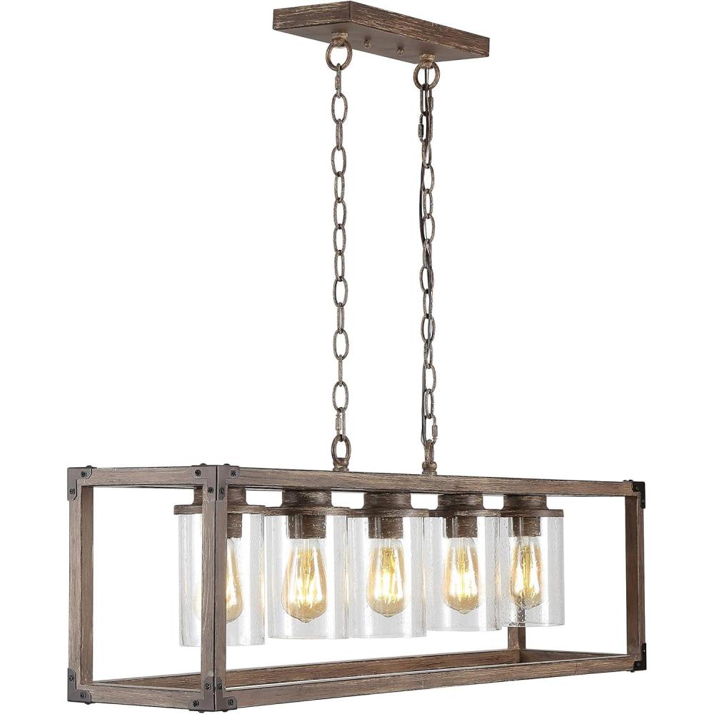 imageJONATHAN Y JYL7478A Zeniba 36quot 5Light Linear Adjustable IronSeeded Glass Rustic Farmhouse LED Pendant Bohemian Industrial Vintage Dining Room Living Room Kitchen Foyer Bedroom Hallway Brown