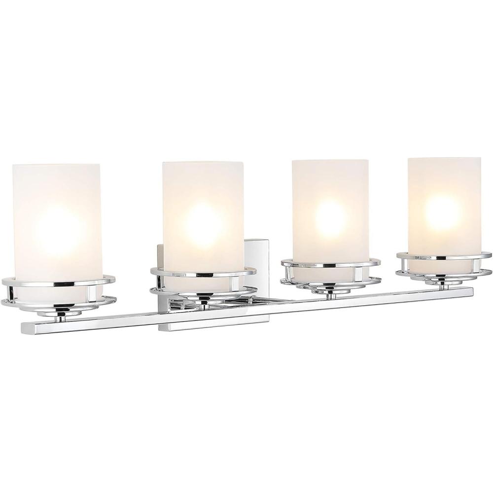 imageJONATHAN Y JYL7485A Fairfax 1425quot 2Light MetalFrosted Glass Contemporary Glam LED Vanity Light Modern Transitional 2700K LED 9W Bulbs Included Bathroom Hallway Living Room Bedroom Mirror Chrome4 Bulb