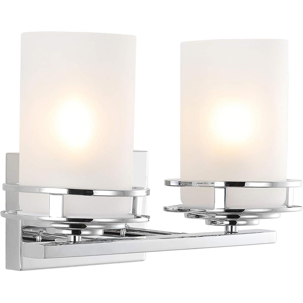imageJONATHAN Y JYL7485A Fairfax 1425quot 2Light MetalFrosted Glass Contemporary Glam LED Vanity Light Modern Transitional 2700K LED 9W Bulbs Included Bathroom Hallway Living Room Bedroom Mirror Chrome2 Bulb