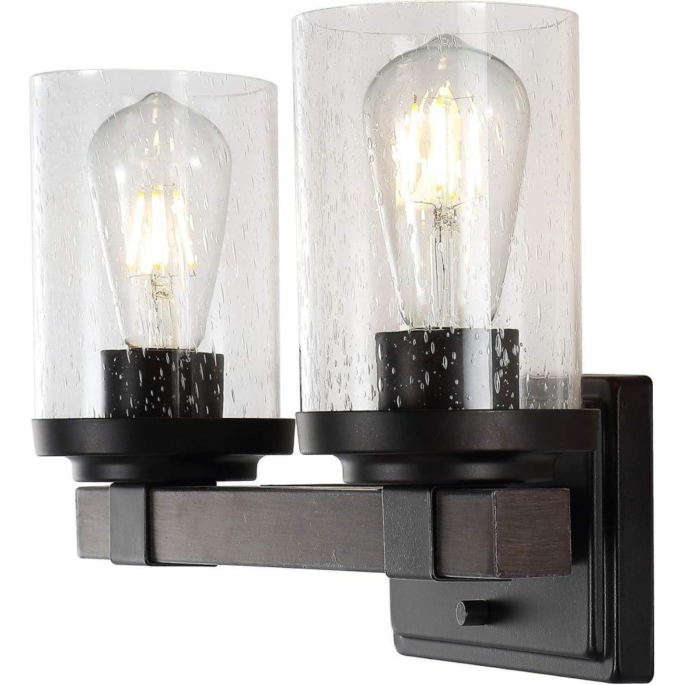 imageJONATHAN Y JYL7510A Bungalow 32quot 4Light IronSeeded Glass Rustic Farmhouse LED Vanity Light Oil Rubbed Bronze Cottage 2700K LED 4W Bulbs for Bedroom Livingroom Bathroom Hallway Oil Rubbed Bronze2 Bulb