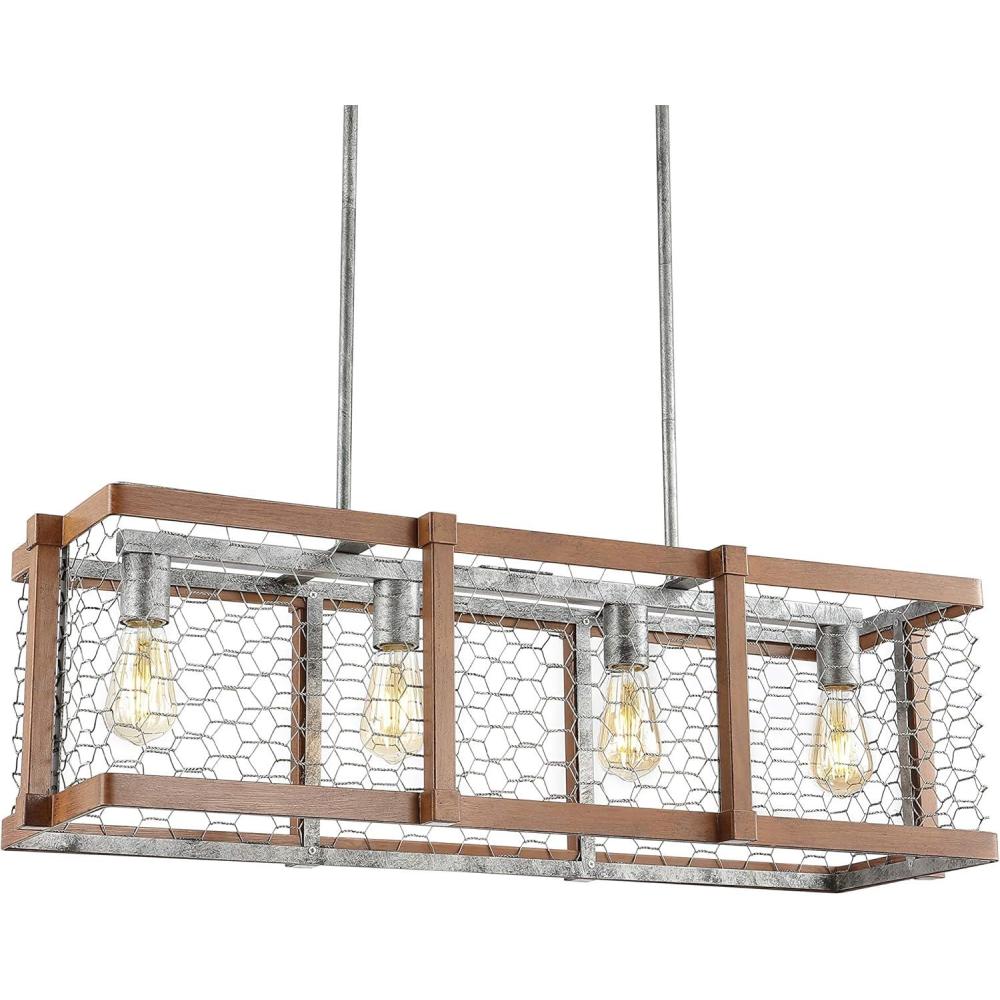 imageJONATHAN Y JYL7519A Gaines 345quot Linear 4Light Adjustable Iron Rustic Industrial LED Pendant Industrial Cottage French Country Dining Room Living Room Kitchen Foyer Bedroom Hallway BrownSilver