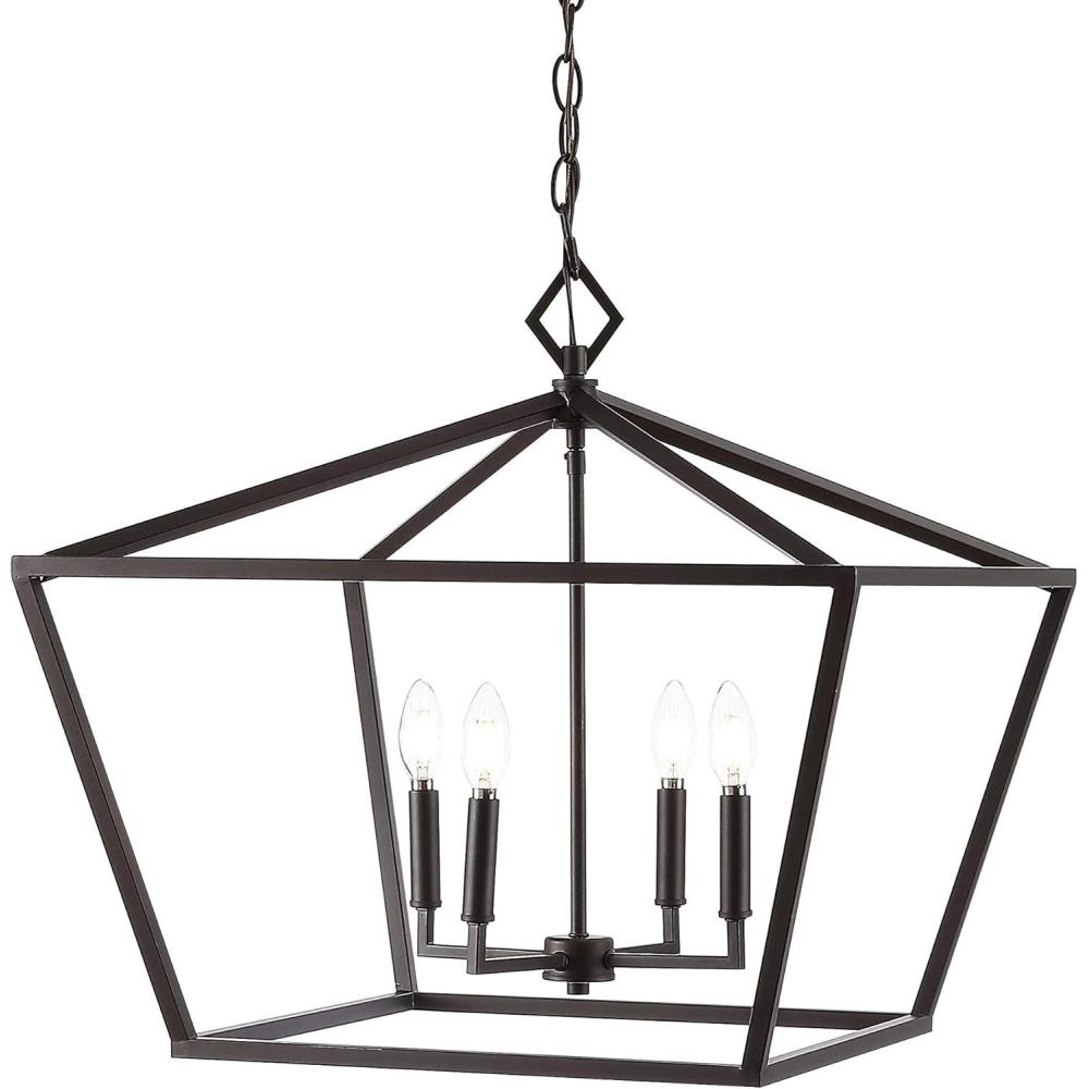 imageJONATHAN Y JYL7520C Gatsby 23quot 4Light Adjustable Iron Rustic Glam LED Pendant Industrial Vintage Cottage Dimmable Dining Room Living Room Kitchen Foyer Bedroom Hallway GoldOilRubbed Bronze
