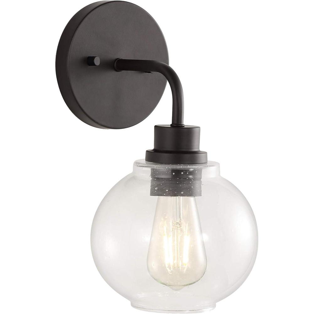 imageJONATHAN Y JYL7526B Sandrine 65quot 1Light IronSeeded Glass Cottage Rustic LED Vanity Light Classic 2700K LED 4W Bulb Entryway Lobby Kitchen Bathroom Bedroom Living Room Hallway ChromeOilRubbed Bronze