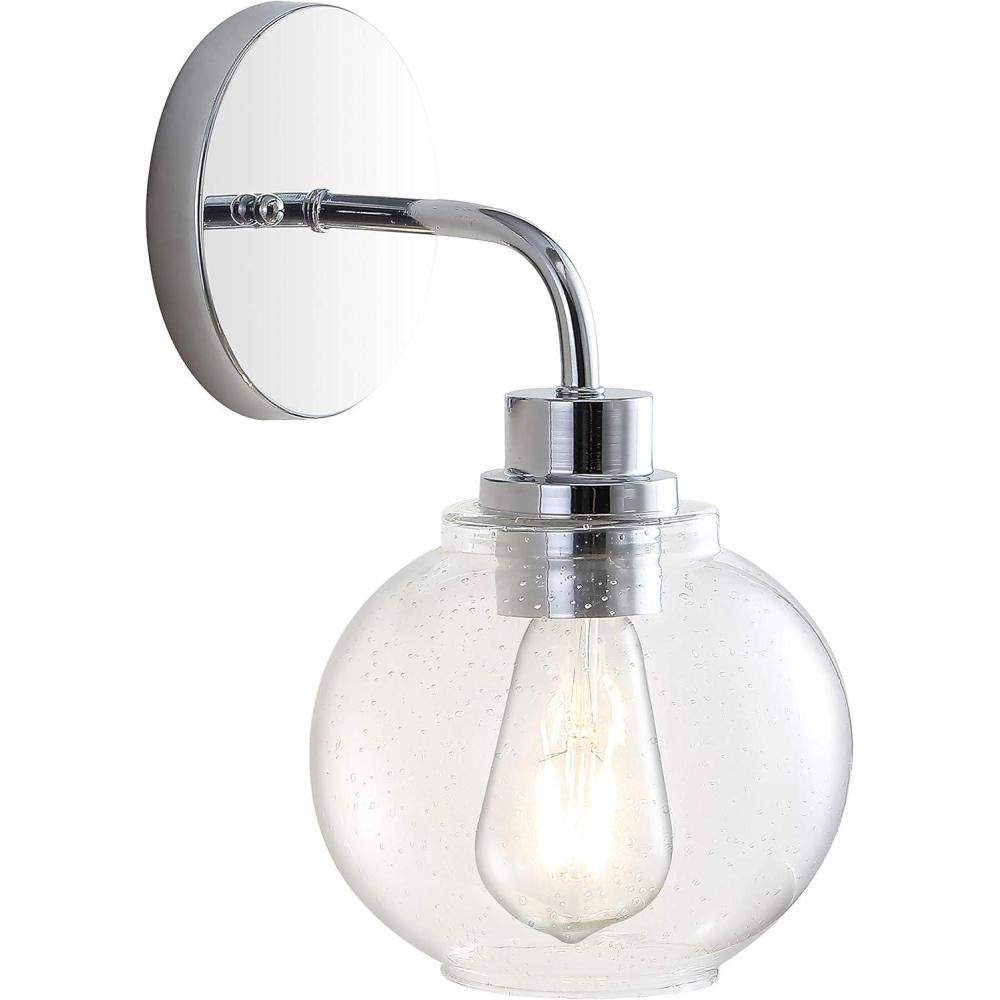 imageJONATHAN Y JYL7526B Sandrine 65quot 1Light IronSeeded Glass Cottage Rustic LED Vanity Light Classic 2700K LED 4W Bulb Entryway Lobby Kitchen Bathroom Bedroom Living Room Hallway ChromeChrome