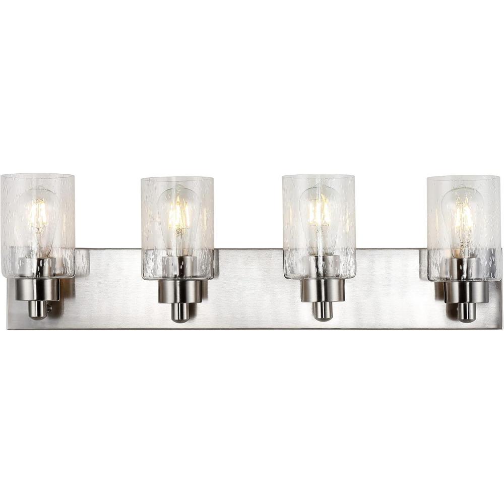imageJONATHAN Y JYL7558A Irving 2775quot 4Light Modern Contemporary LED Vanity Light Glam Transitional 2700K 9W Bulbs Included Bathroom Hallway Living Room Bedroom Mirror Cabinet Nickel2775 4Light